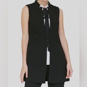 DKNY Women's Black Open-Front Sleeveless Lapel Lined Vest Jacket Size. Size 16